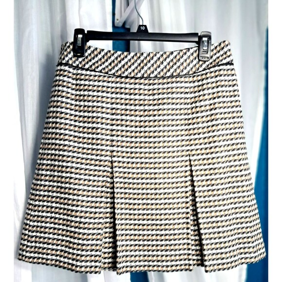 Talbots Skirt Women Sz 6P Houndstooth Plaid Pleated Wool Mix Black, White, Tan - Picture 1 of 8